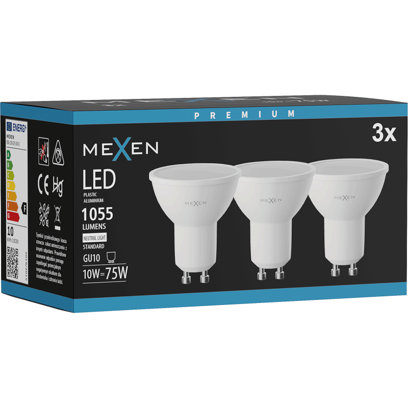 Mexen Nova 3x żarówka LED GU10, 10W, Neutralna - 4000K, 1055 lm - L108-GU10-1040-01x03