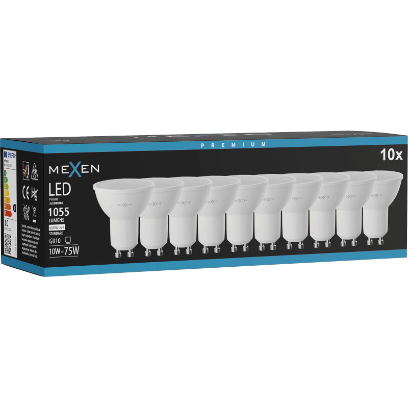Mexen Nova 10x żarówka LED GU10, 10W, Neutralna - 4000K, 1055 lm - L108-GU10-1040-01x10
