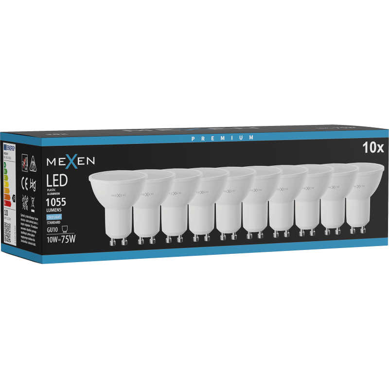 Mexen Nova 10x żarówka LED GU10, 10W, Zimna - 6500K, 1055 lm - L108-GU10-1065-01x10