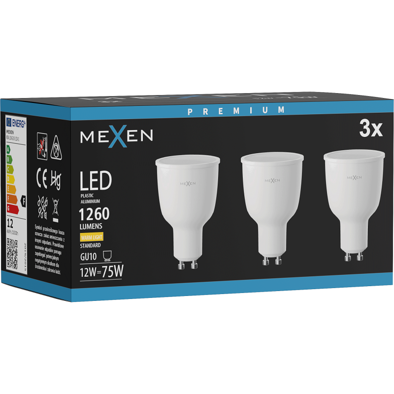 Mexen Nova 3x żarówka LED GU10, 12W, Ciepła - 3000K, 1260 lm - L108-GU10-1230-01x03