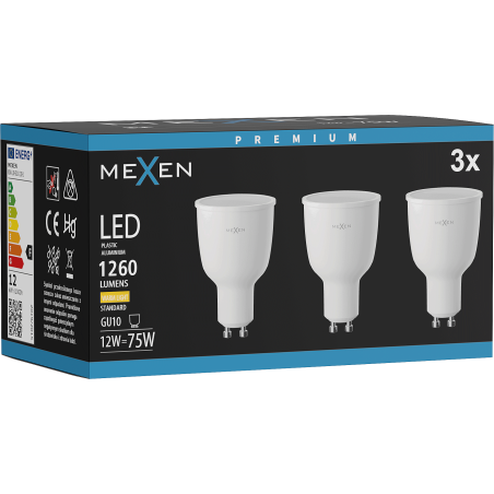 Mexen Nova 3x żarówka LED GU10, 12W, Ciepła - 3000K, 1260 lm - L108-GU10-1230-01x03