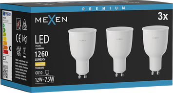 Mexen Nova 3x żarówka LED GU10, 12W, Ciepła - 3000K, 1260 lm - L108-GU10-1230-01x03