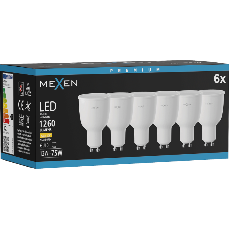 Mexen Nova 6x żarówka LED GU10, 12W, Ciepła - 3000K, 1260 lm - L108-GU10-1230-01x06