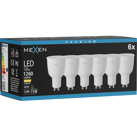 Mexen Nova 6x żarówka LED GU10, 12W, Ciepła - 3000K, 1260 lm - L108-GU10-1230-01x06