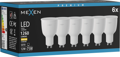 Mexen Nova 6x żarówka LED GU10, 12W, Ciepła - 3000K, 1260 lm - L108-GU10-1230-01x06