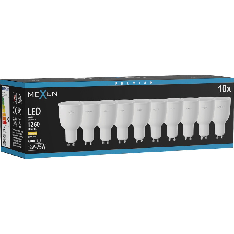 Mexen Nova 10x żarówka LED GU10, 12W, Ciepła - 3000K, 1260 lm - L108-GU10-1230-01x10