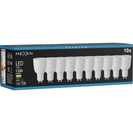 Mexen Nova 10x żarówka LED GU10, 12W, Ciepła - 3000K, 1260 lm - L108-GU10-1230-01x10