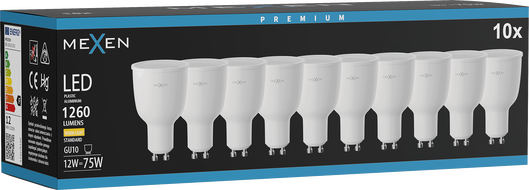 Mexen Nova 10x żarówka LED GU10, 12W, Ciepła - 3000K, 1260 lm - L108-GU10-1230-01x10