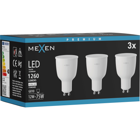 Mexen Nova 3x żarówka LED GU10, 12W, Neutralna - 4000K, 1260 lm - L108-GU10-1240-01x03