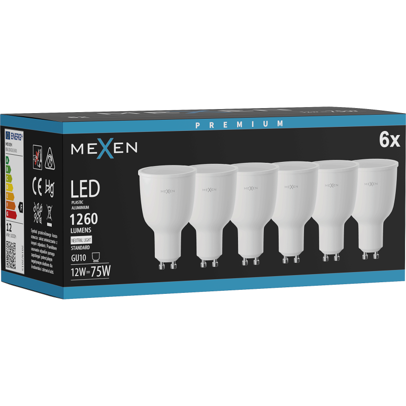 Mexen Nova 6x żarówka LED GU10, 12W, Neutralna - 4000K, 1260 lm - L108-GU10-1240-01x06