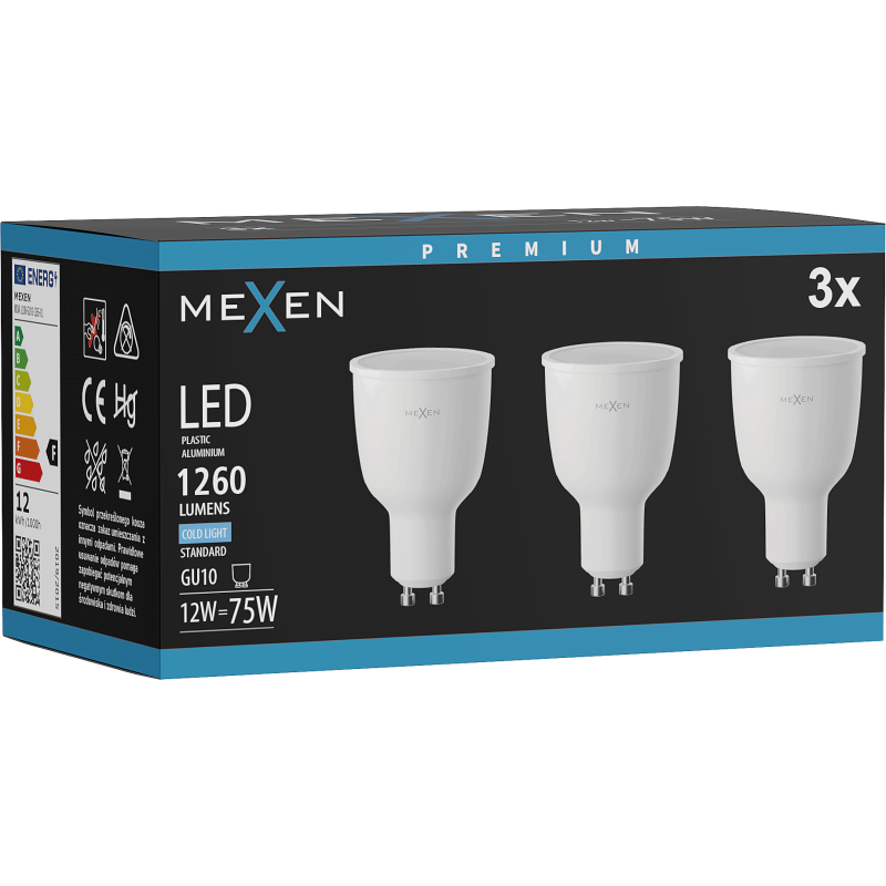 Mexen Nova 3x żarówka LED GU10, 12W, Zimna - 6500K, 1260 lm - L108-GU10-1265-01x03
