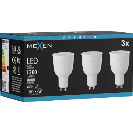 Mexen Nova 3x żarówka LED GU10, 12W, Zimna - 6500K, 1260 lm - L108-GU10-1265-01x03