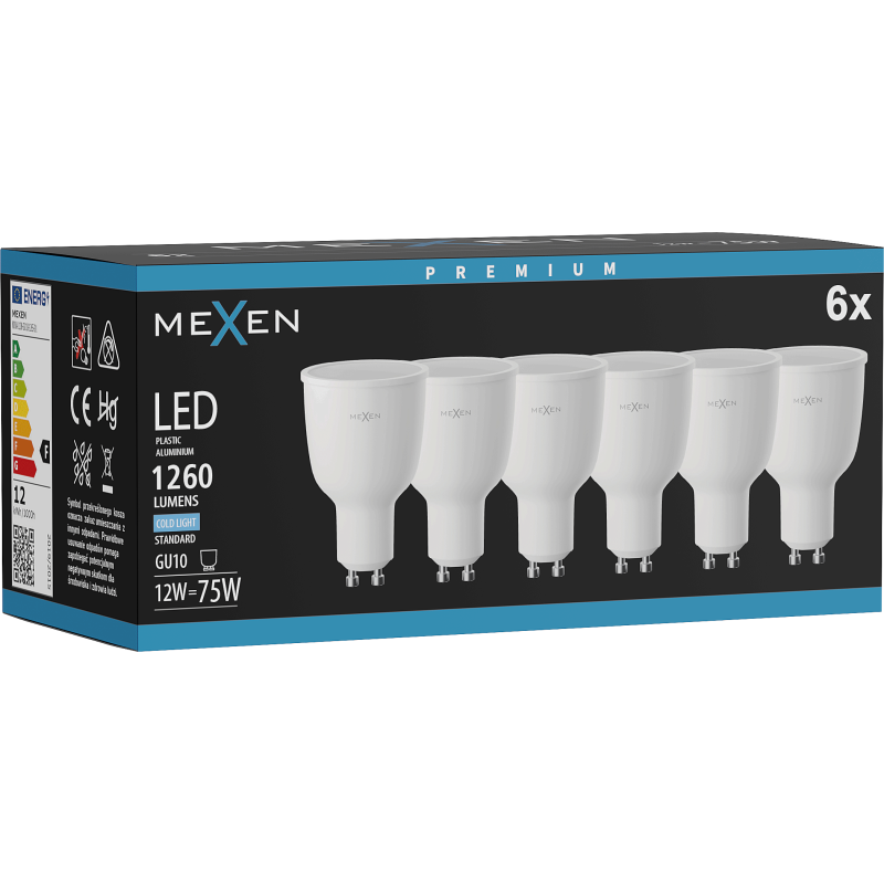 Mexen Nova 6x żarówka LED GU10, 12W, Zimna - 6500K, 1260 lm - L108-GU10-1265-01x06