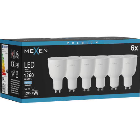 Mexen Nova 6x żarówka LED GU10, 12W, Zimna - 6500K, 1260 lm - L108-GU10-1265-01x06
