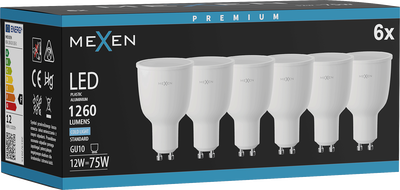 Mexen Nova 6x żarówka LED GU10, 12W, Zimna - 6500K, 1260 lm - L108-GU10-1265-01x06