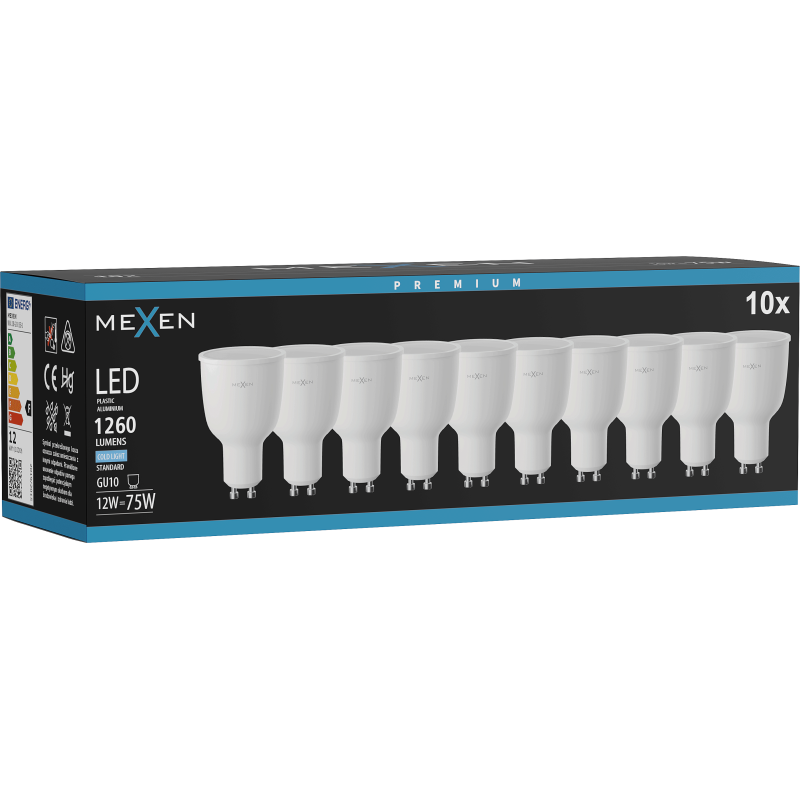Mexen Nova 10x żarówka LED GU10, 12W, Zimna - 6500K, 1260 lm - L108-GU10-1265-01x10