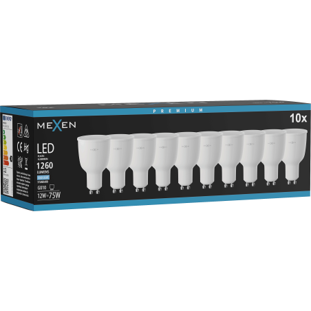 Mexen Nova 10x żarówka LED GU10, 12W, Zimna - 6500K, 1260 lm - L108-GU10-1265-01x10