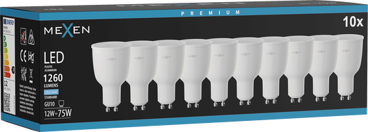 Mexen Nova 10x żarówka LED GU10, 12W, Zimna - 6500K, 1260 lm - L108-GU10-1265-01x10