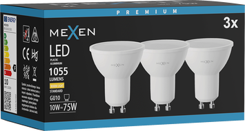 Mexen Nova 3x żarówka LED GU10, 10W, Ciepła - 3000K, 1055 lm - L108-GU10-1030-01x03