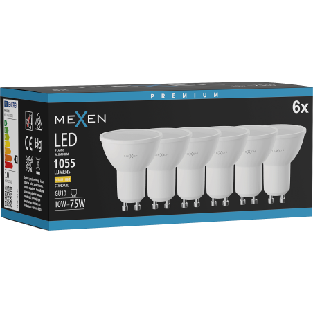 Mexen Nova 6x żarówka LED GU10, 10W, Ciepła - 3000K, 1055 lm - L108-GU10-1030-01x06