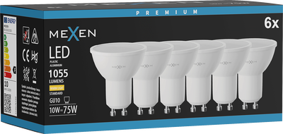 Mexen Nova 6x żarówka LED GU10, 10W, Ciepła - 3000K, 1055 lm - L108-GU10-1030-01x06