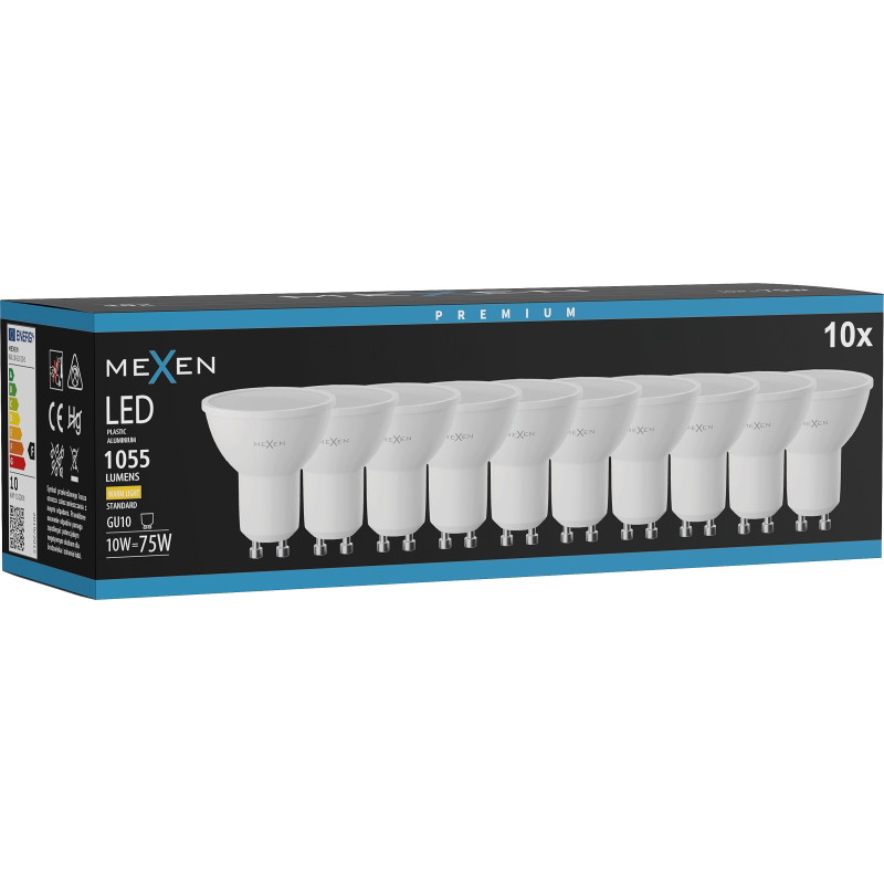 Mexen Nova 10x żarówka LED GU10, 10W, Ciepła - 3000K, 1055 lm - L108-GU10-1030-01x10