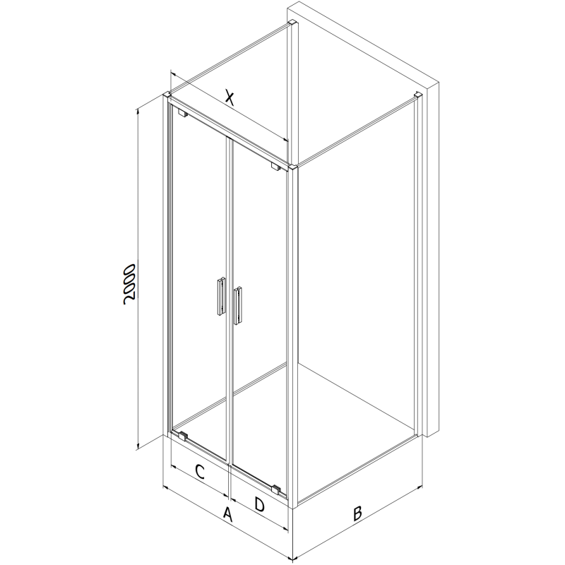 Mexen Exo-3S kabina prysznicowa 3-ścienna uchylna 110 x 95 cm, transparent, złota - 8182-110-095-50-00-3S