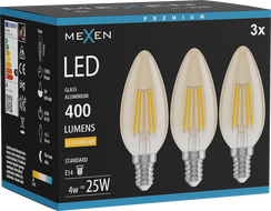 Mexen Vintis 3x żarówka filament LED E14, C35, 4W, Ciepła - 2200K, 400 lm, amber - L154-E14-0422-50x03