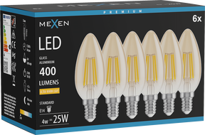 Mexen Vintis 6x żarówka filament LED E14, C35, 4W, Ciepła - 2200K, 400 lm, amber - L154-E14-0422-50x06