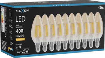 Mexen Vintis 10x żarówka filament LED E14, C35, 4W, Ciepła - 2200K, 400 lm, amber - L154-E14-0422-50x10