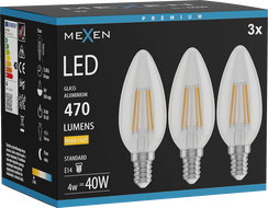 Mexen Vintis 3x żarówka filament LED E14, C35, 4W, Ciepła - 2700K, 470 lm, clear - L154-E14-0427-00x03