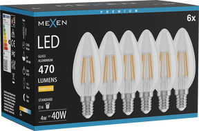 Mexen Vintis 6x żarówka filament LED E14, C35, 4W, Ciepła - 2700K, 470 lm, clear - L154-E14-0427-00x06