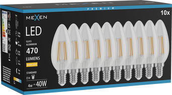 Mexen Vintis 10x żarówka filament LED E14, C35, 4W, Ciepła - 2700K, 470 lm, clear - L154-E14-0427-00x10