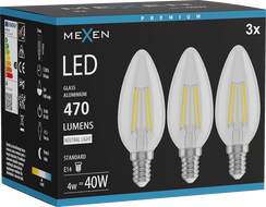 Mexen Vintis 3x żarówka filament LED E14, C35, 4W, Neutralna - 4000K, 470 lm, clear - L154-E14-0427-00x03