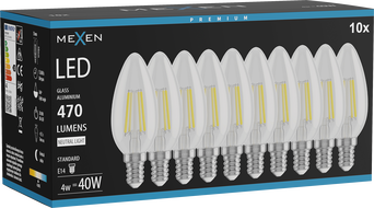 Mexen Vintis 10x żarówka filament LED E14, C35, 4W, Neutralna - 4000K, 470 lm, clear - L154-E14-0427-00x10