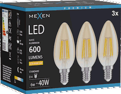 Mexen Vintis 3x żarówka filament LED E14, C35, 6W, Ciepła - 2200K, 600 lm, amber - L154-E14-0622-50x03