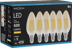 Mexen Vintis 6x żarówka filament LED E14, C35, 6W, Ciepła - 2200K, 600 lm, amber - L154-E14-0622-50x06