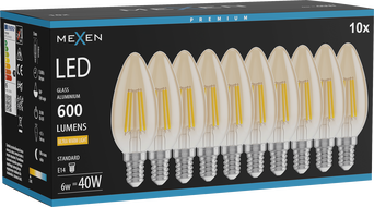 Mexen Vintis 10x żarówka filament LED E14, C35, 6W, Ciepła - 2200K, 600 lm, amber - L154-E14-0622-50x10
