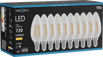 Mexen Vintis 10x żarówka filament LED E14, C35, 6W, Ciepła - 2700K, 720 lm, clear - L154-E14-0627-00x10