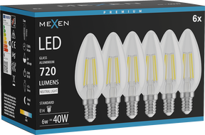 Mexen Vintis 6x żarówka filament LED E14, C35, 6W, Neutralna - 4000K, 720 lm, clear - L154-E14-0640-00x06