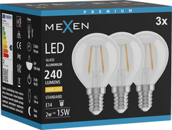 Mexen Vintis 3x żarówka filament LED E14, G45, 2W, Ciepła - 2700K, 240 lm, clear - L156-E14-0227-00x03
