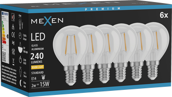 Mexen Vintis 6x żarówka filament LED E14, G45, 2W, Ciepła - 2700K, 240 lm, clear - L156-E14-0227-00x06