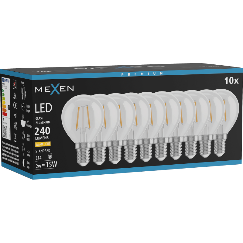 Mexen Vintis 10x żarówka filament LED E14, G45, 2W, Ciepła - 2700K, 240 lm, clear - L156-E14-0227-00x10