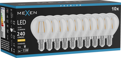 Mexen Vintis 10x żarówka filament LED E14, G45, 2W, Ciepła - 2700K, 240 lm, clear - L156-E14-0227-00x10