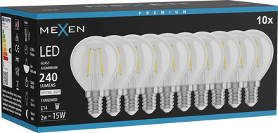 Mexen Vintis 10x żarówka filament LED E14, G45, 2W, Neutralna - 4000K, 240 lm, clear - L156-E14-0240-00x10