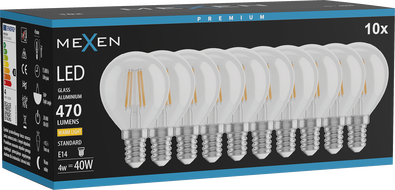 Mexen Vintis 10x żarówka filament LED E14, G45, 4W, Ciepła - 2700K, 470 lm, clear - L156-E14-0427-00x10