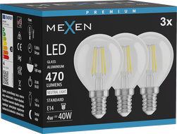 Mexen Vintis 3x żarówka filament LED E14, G45, 4W, Neutralna - 4000K, 470 lm, clear - L156-E14-0427-00x03