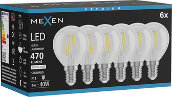 Mexen Vintis 6x żarówka filament LED E14, G45, 4W, Neutralna - 4000K, 470 lm, clear - L156-E14-0427-00x06