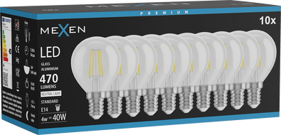 Mexen Vintis 10x żarówka filament LED E14, G45, 4W, Neutralna - 4000K, 470 lm, clear - L156-E14-0427-00x10