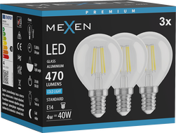Mexen Vintis 3x żarówka filament LED E14, G45, 4W, Zimna - 6500K, 470 lm, clear - L156-E14-0465-00x03